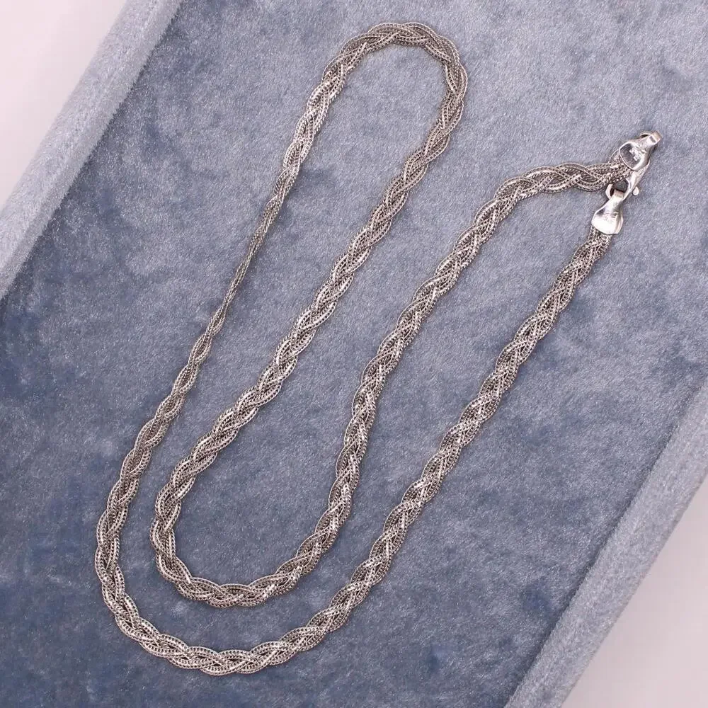 Tecnigold 14kt White Gold Braided Wheat Foxtail Chain Necklace 17" - Picture 5 of 7